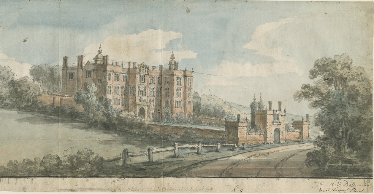 Beaudesert Hall and Park: akvarellmålning, 1770 av Nicholas Thomas Dall