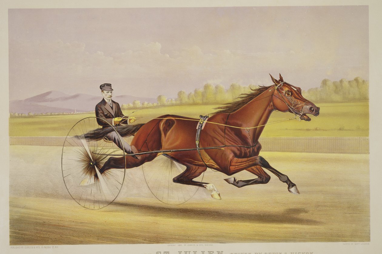 Turfkungen, "St. Julien", körd av Orrin A. Hickok, utgiven av Currier and Ives, 1880 av Nicholas Winfield Scott Leighton