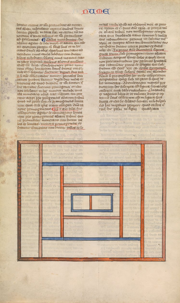 Arrangemang av levitlägren runt tabernaklet, ett av sex illustrerade..., ca. 1360-1380. av Nicholas of Lyra