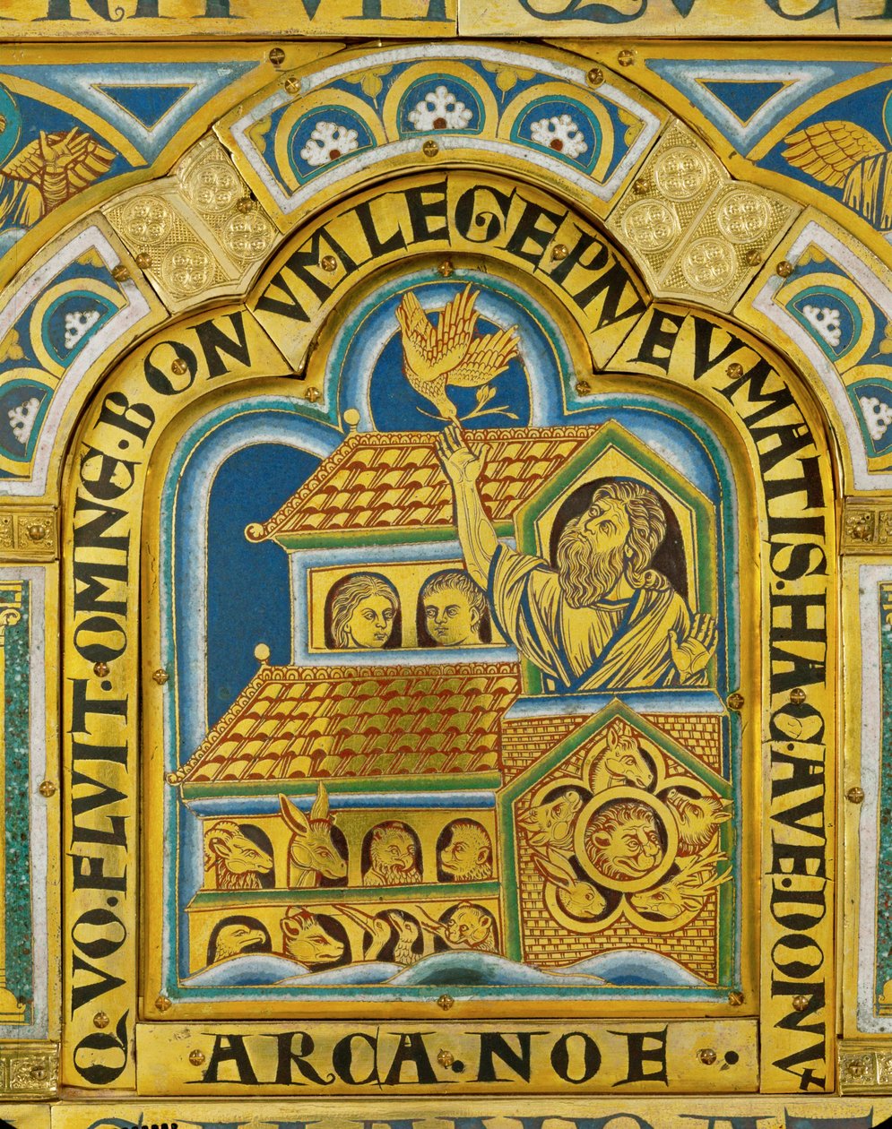 Noaks ark och duvans ankomst, Verdun-altaret ... (emalj på förgylld koppar) av Nicholas of Verdun