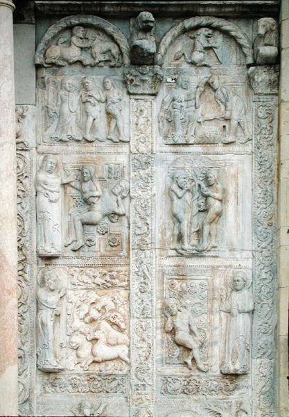 Berättelsen om Adam och Eva, från södra sidan av den västra verandan, c.1120-38 (marmor) av Nicholaus Nicholaus