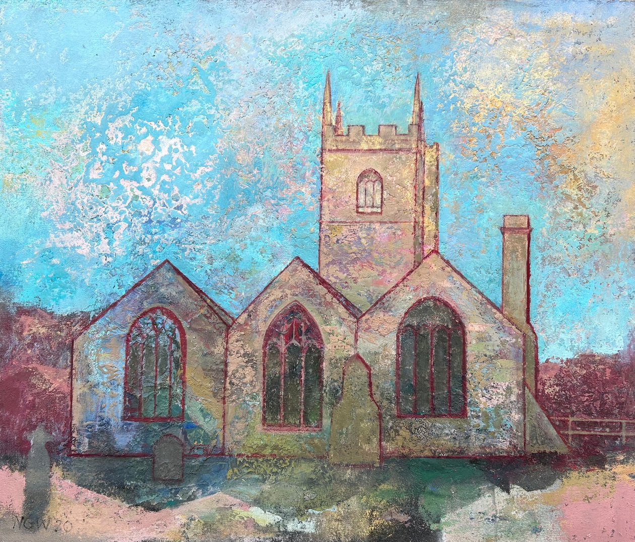St Uny Church, 2021-23 (olja på pannå) av Nick Williams