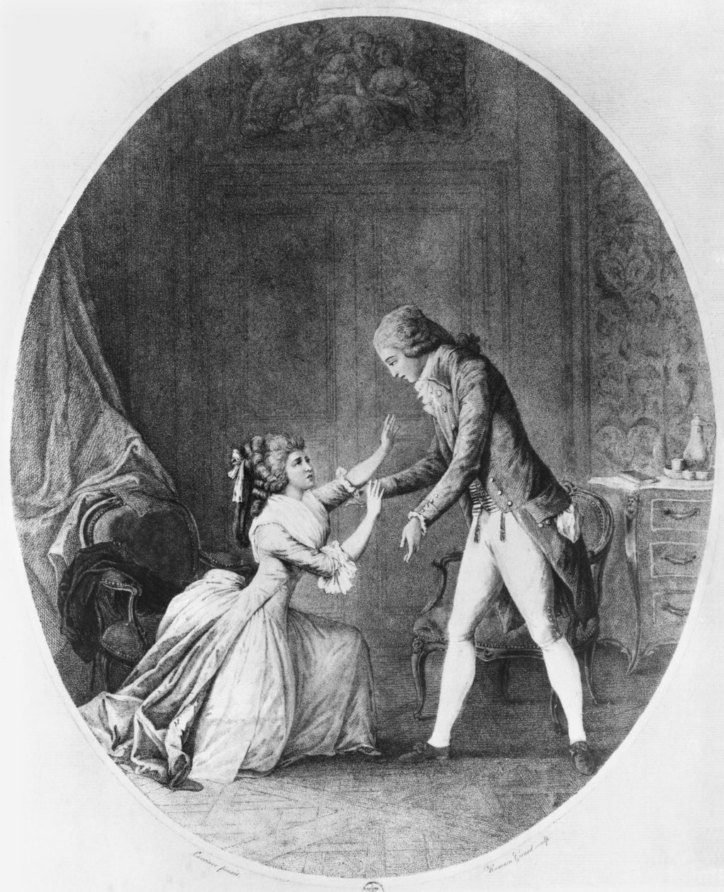 Valmont som förför Madame de Tourvel, illustration från 