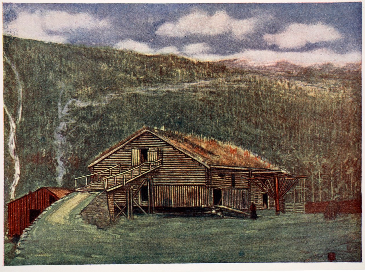Gårdsbyggnad och kvarn i Gjoba, 1905 av Nico Jungman