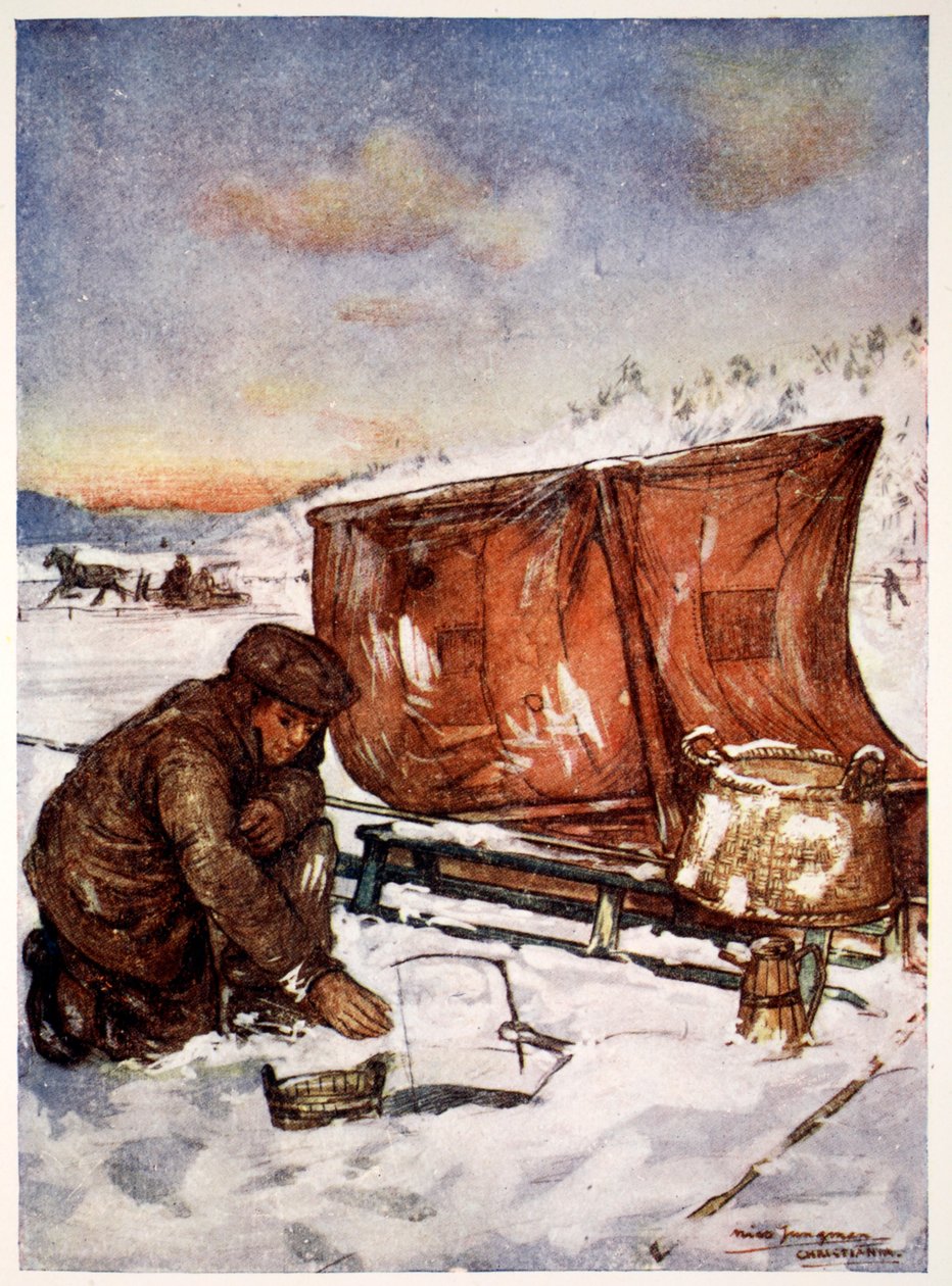 Fiske genom isen på Christiania Fjord, 1905 av Nico Jungman