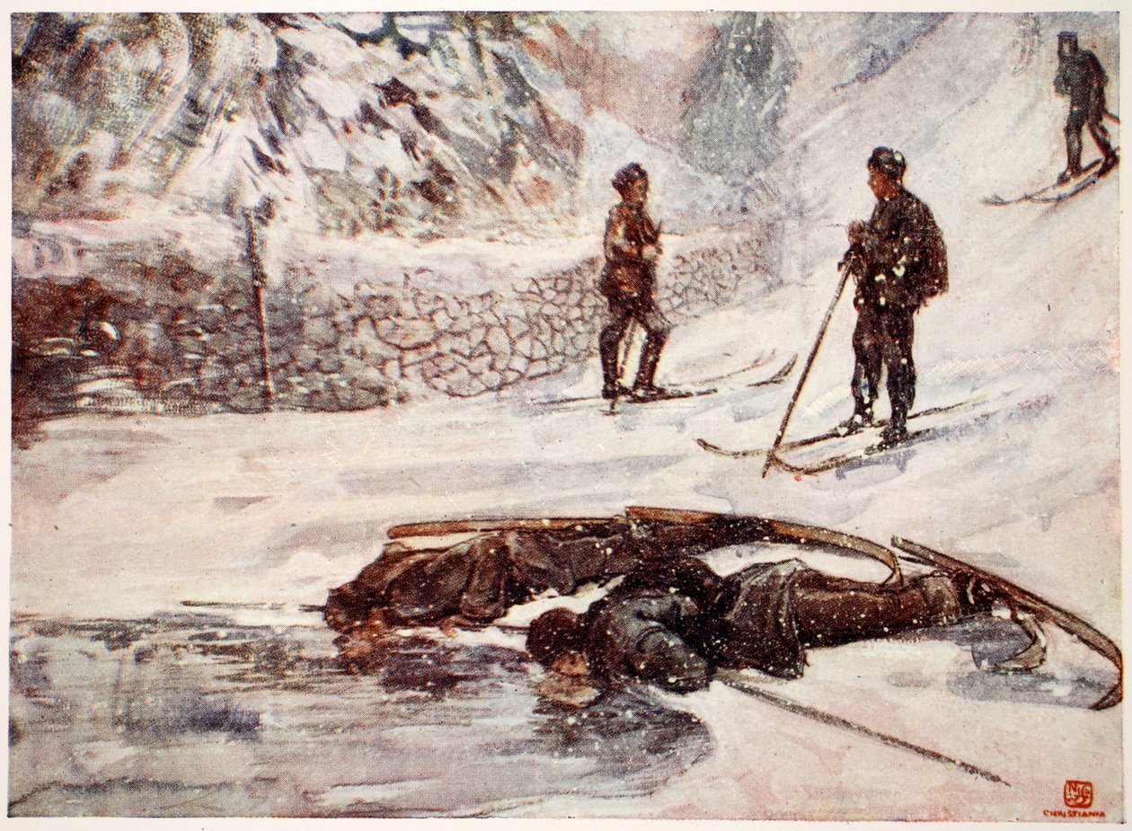 Skidåkare som dricker Goosewine, 1905 av Nico Jungman