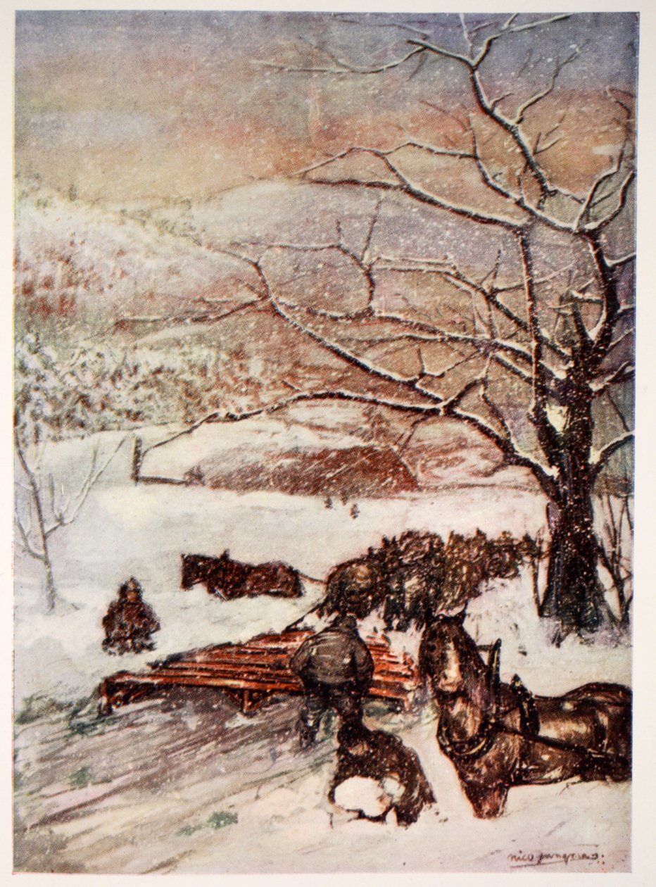Snöplog tecknad av åtta eller tio hästar, 1905 av Nico Jungman