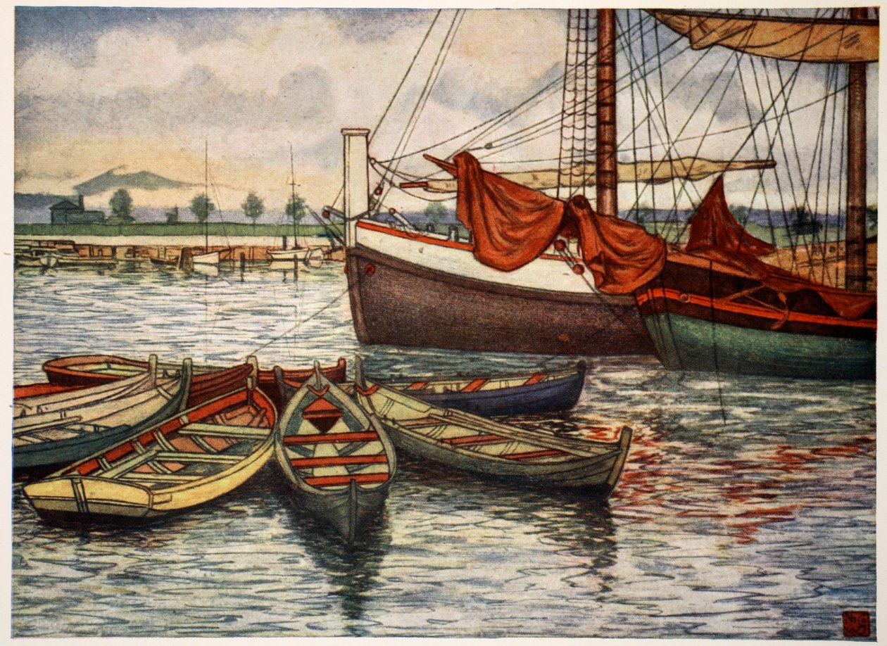 Trondhjem: Gamla båtar, 1905 av Nico Jungman