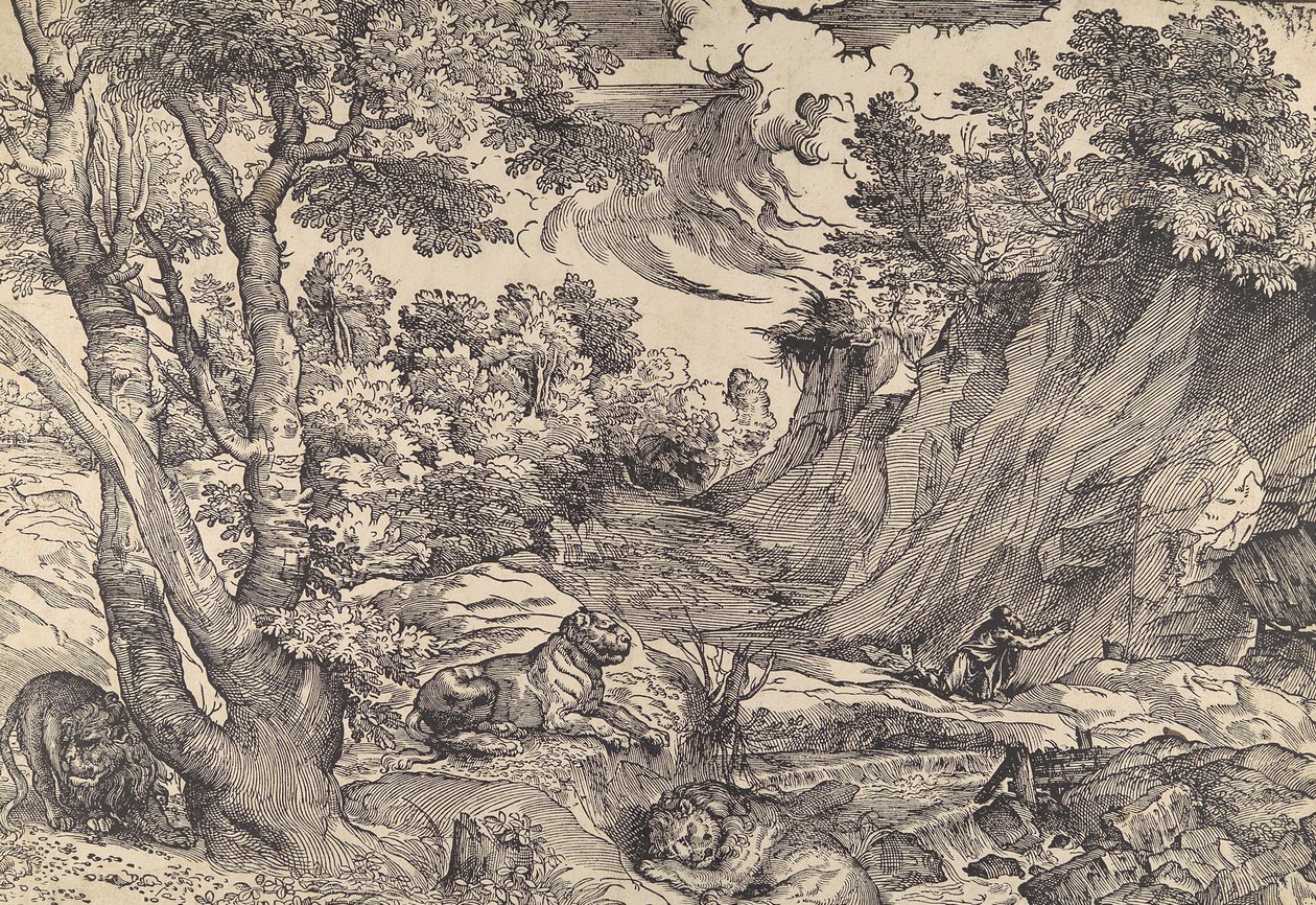 S:t Hieronymus i vildmarken, mitten av 1500-talet., mitten av 1500-talet. av Nicolò Boldrini.