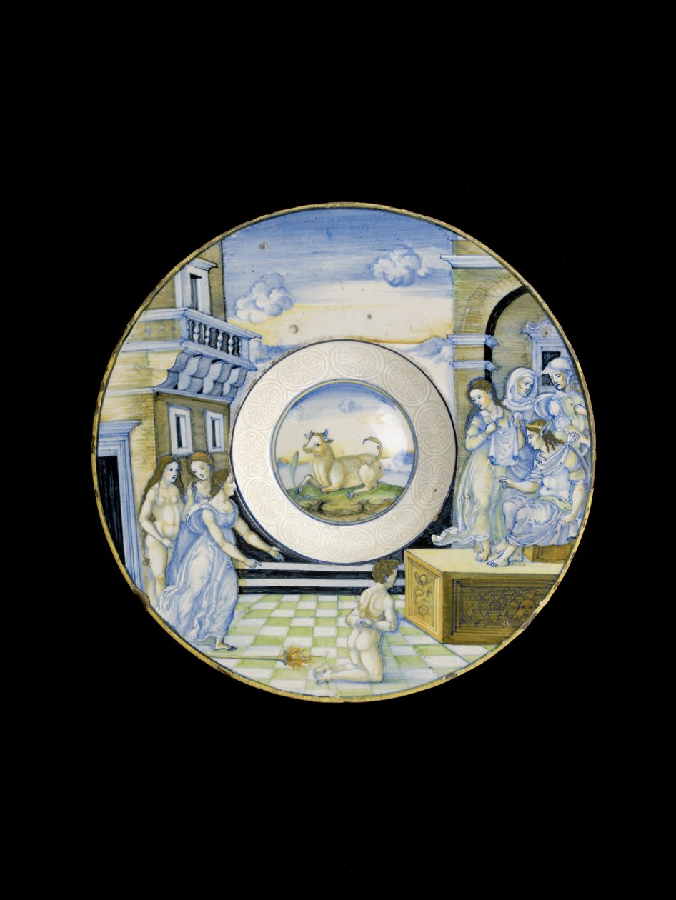 The Calumny of Apelles, 1400-talet (maiolica) av Nicola da Urbino