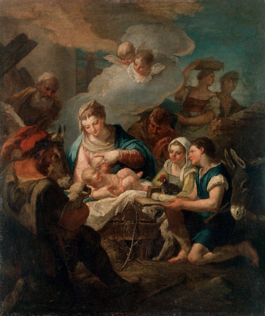 Tillbedjan av Kristusbarnet, 1700-talet av Nicola Grassi