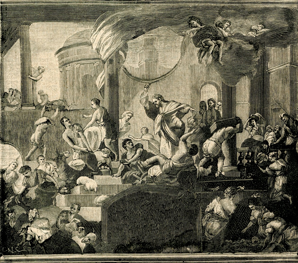 Jesus driver köpmän från templet, olja på duk av Nicola Malinconico (1663-1721), Basilica of Sant