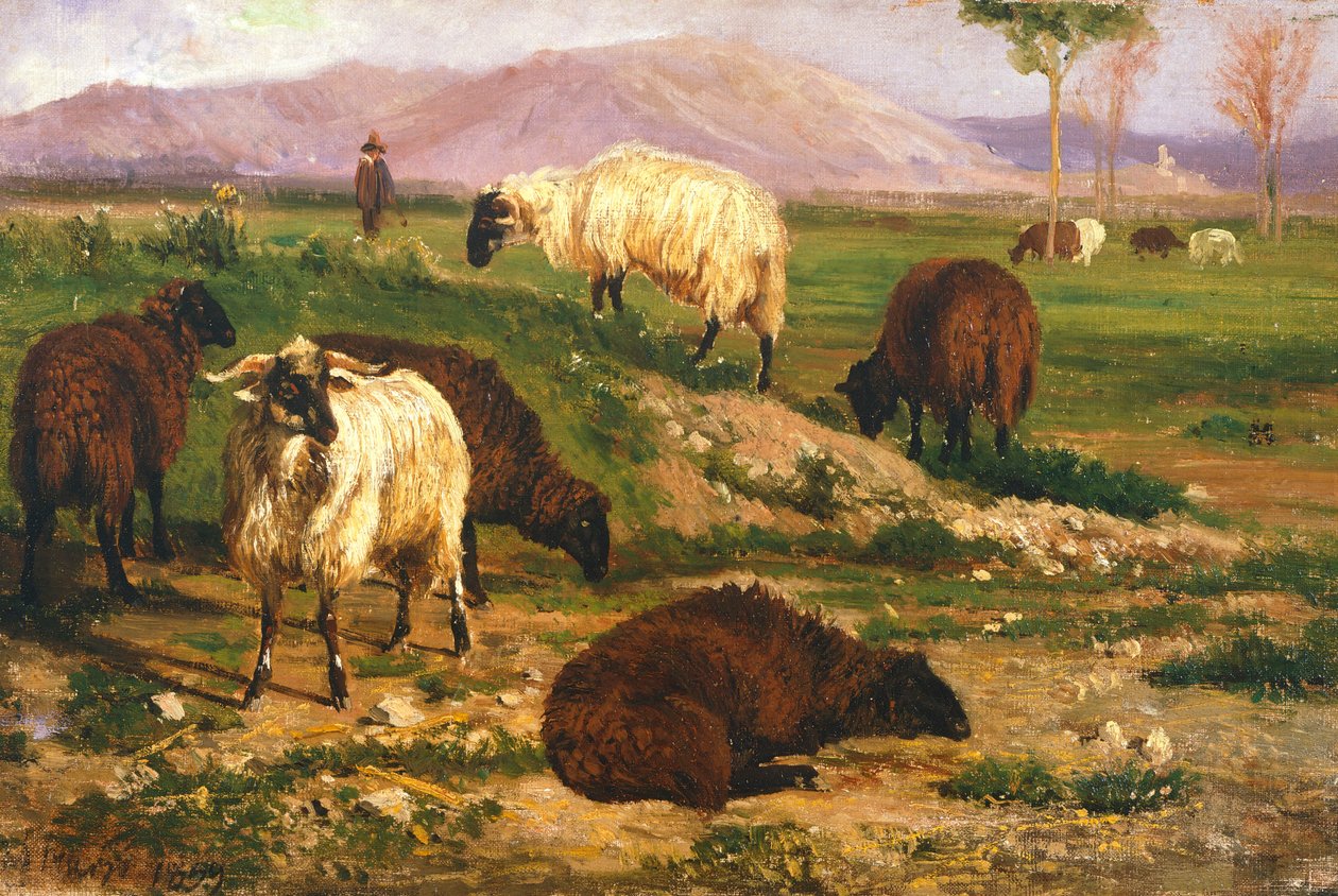 Betande djur (olja på duk) av Nicola Palizzi