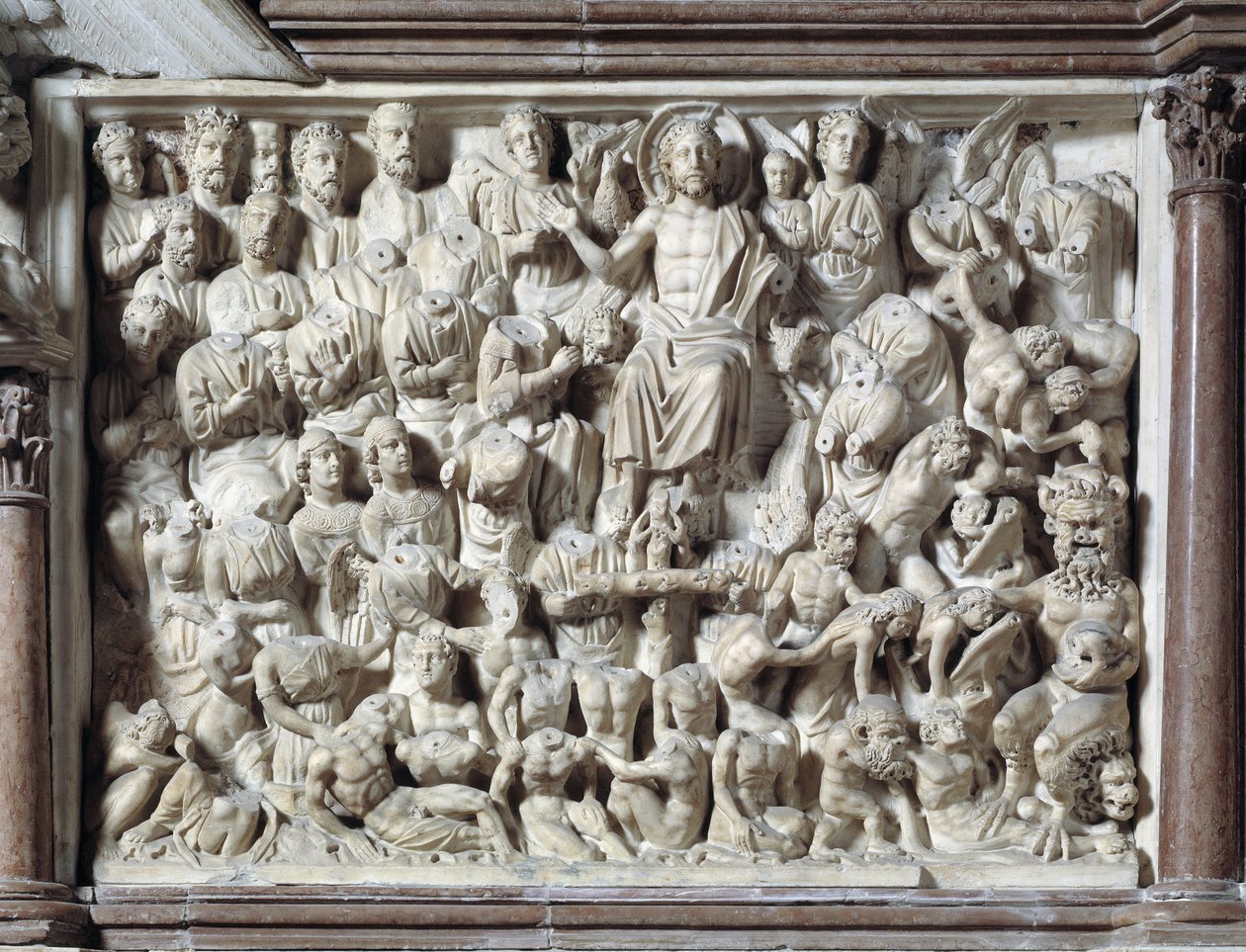 The Last Judgment (Last Judgment) Stol tillverkad av Nicola Pisano (1215/20-1278/84) (Marmorpredikstol) 1260 Baptistere Saint John of Pisa (Battistero san Giovanni di Pisa), Italien av Nicola Pisano