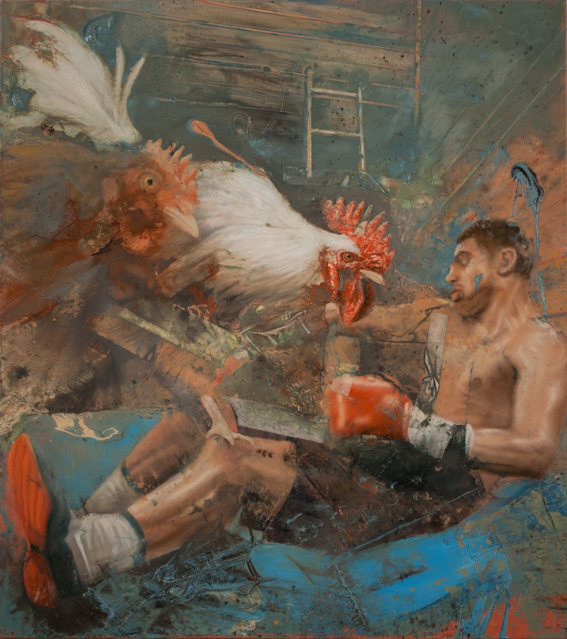 Boxer med tuppar, 2018 (olja på duk) av Nicola Pucci