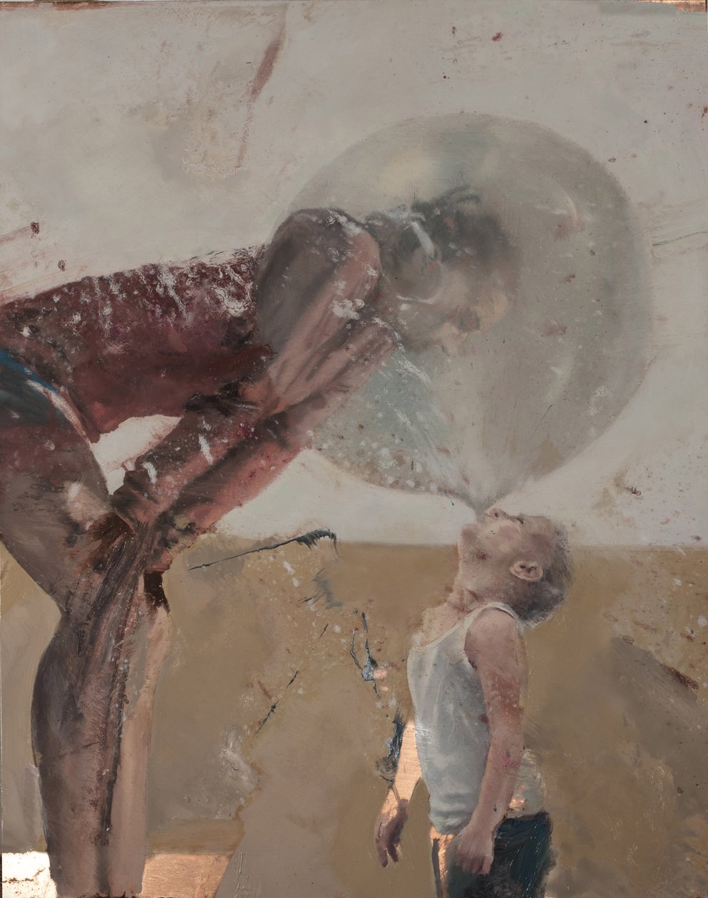 Bubble III (Barn med mor), 2020 (olja på koppar) av Nicola Pucci