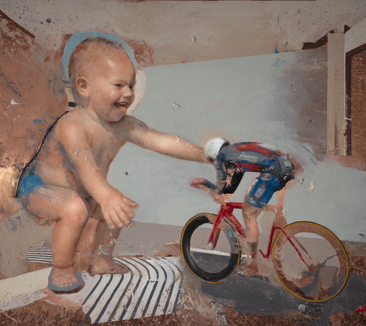 Barncyklist II, 2023 (olja på koppar) av Nicola Pucci