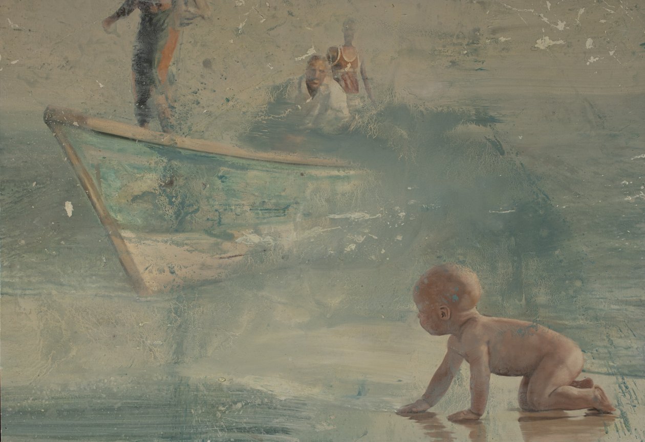 Barn på stranden, 2016 (olja på duk) av Nicola Pucci