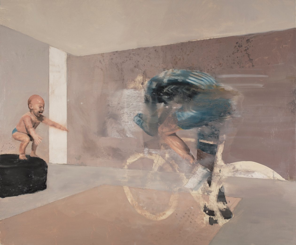 Barn med cyklist, 2019 (olja på duk) av Nicola Pucci