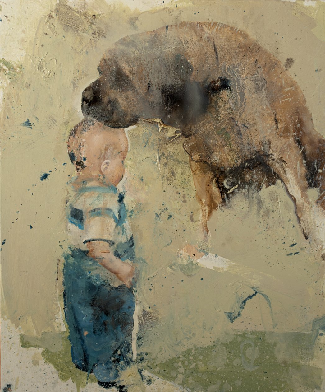 Barn med hund II, 2022 (olja på duk) av Nicola Pucci