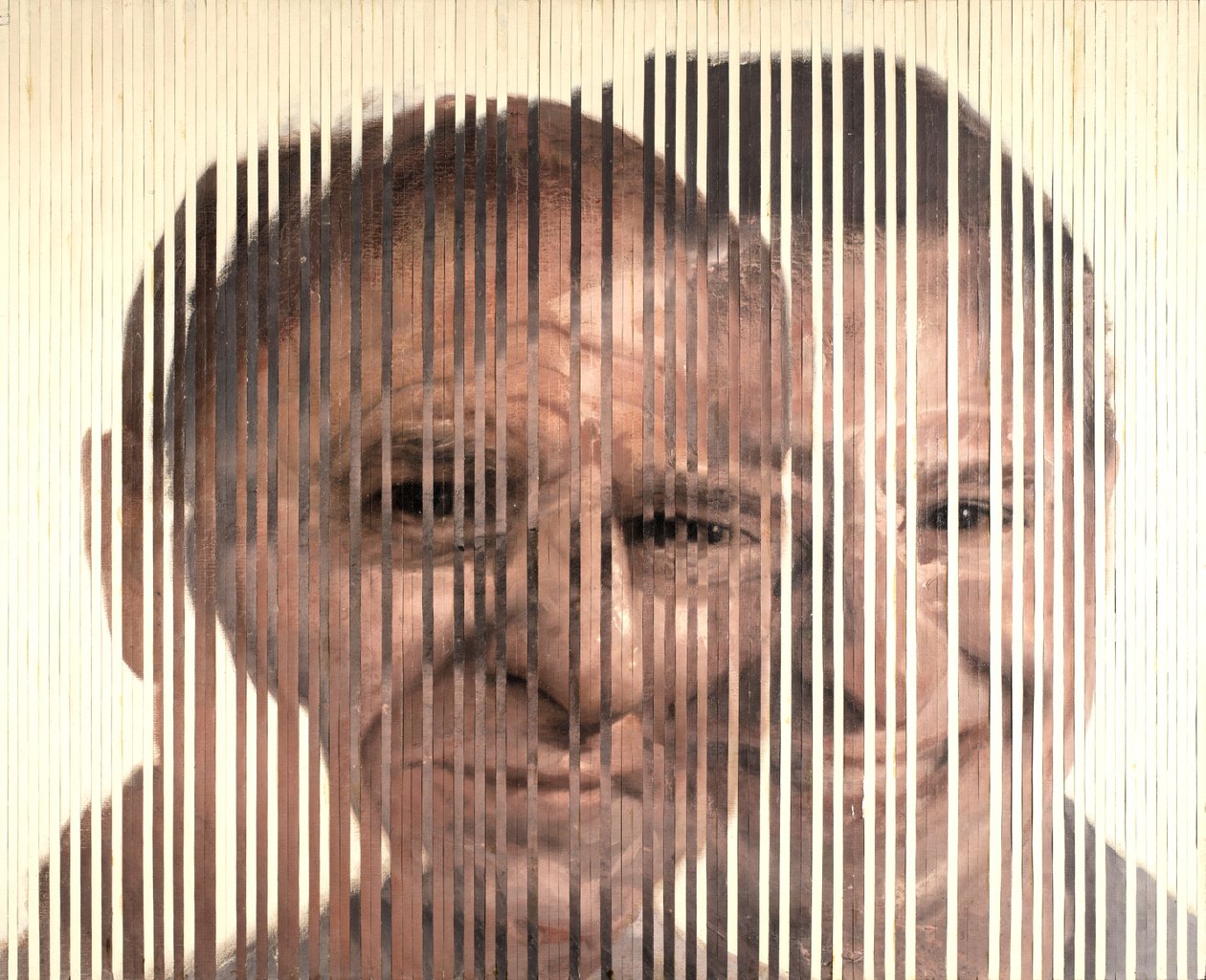 Face Fusion III, 2007 (olja på duk skuren och applicerad på kartong) av Nicola Pucci