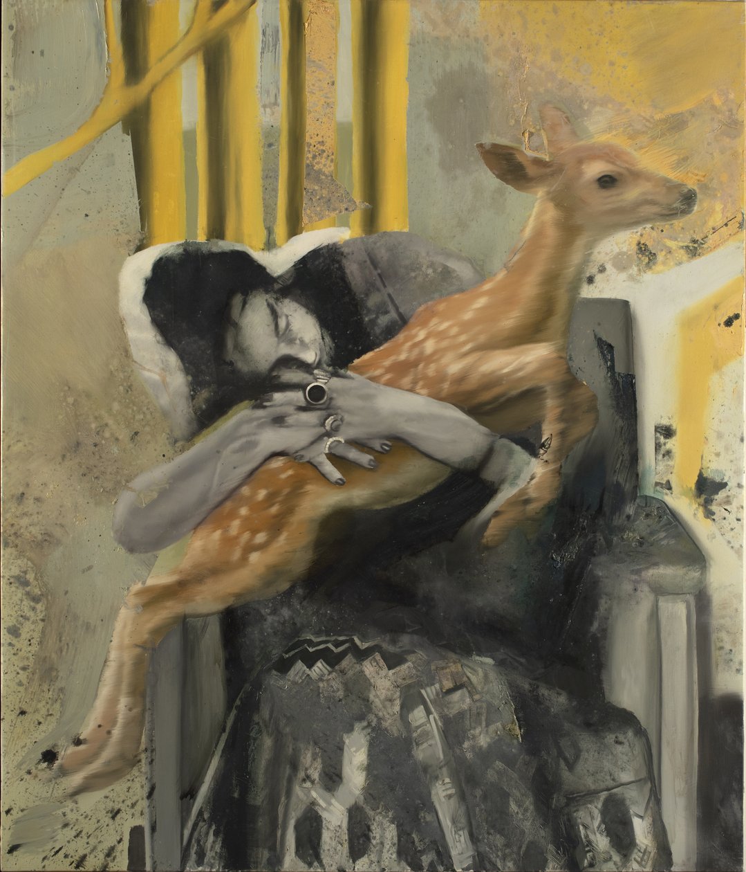 Frida med en fawn, 2018 (olja på duk) av Nicola Pucci