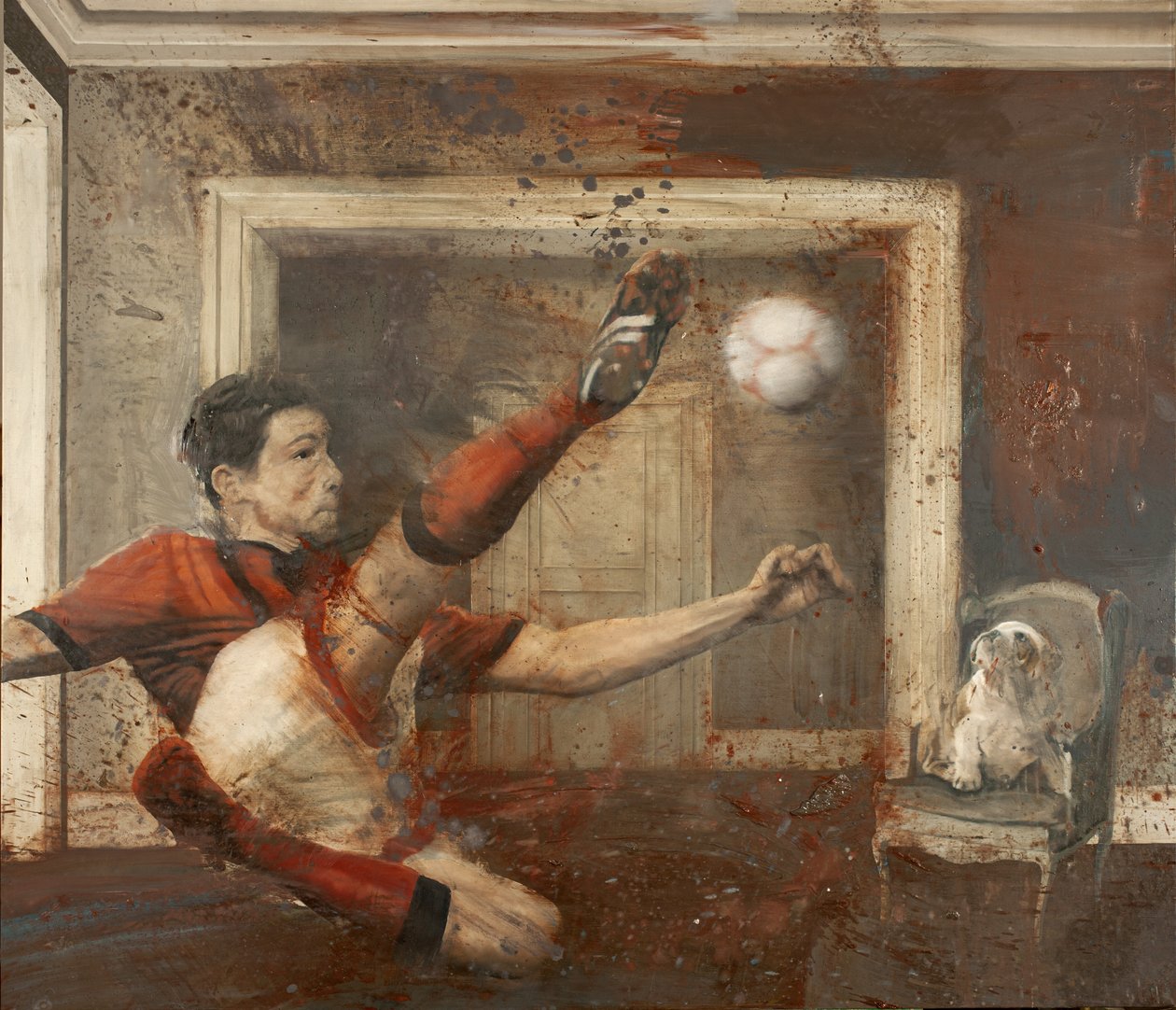 Inverterad med hund, 2015 (olja på duk) av Nicola Pucci