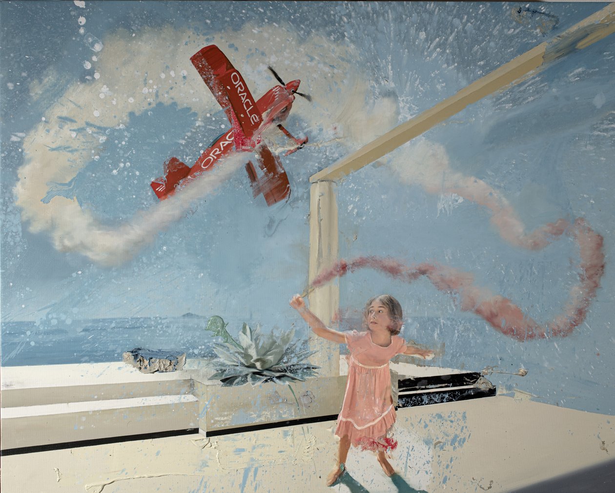 Smoky girl plane, 2022 (olja på duk) av Nicola Pucci