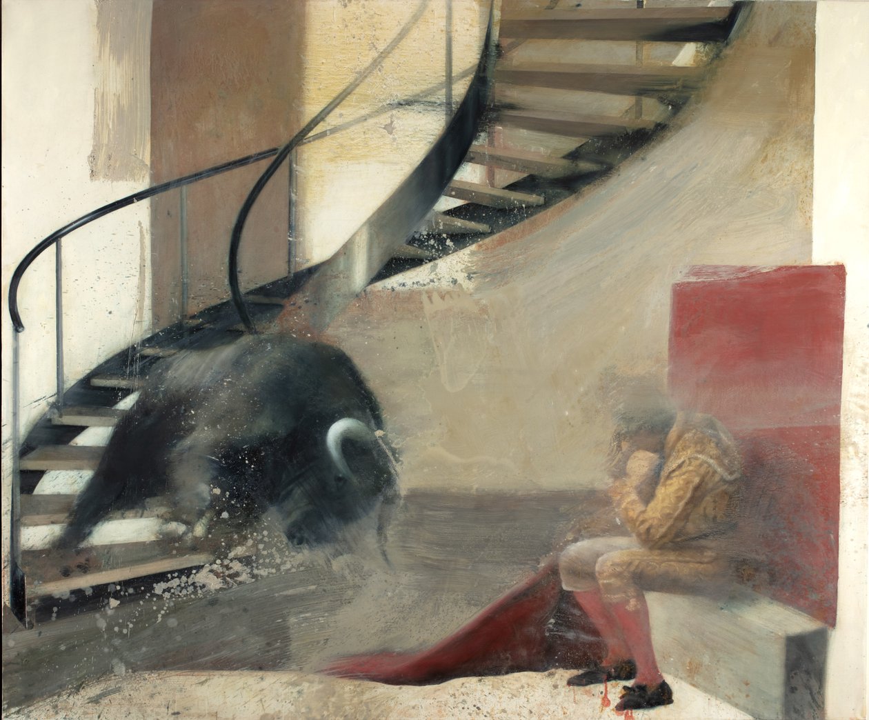 Trapptjur med tjurfäktare I, 2013 (olja på duk) av Nicola Pucci