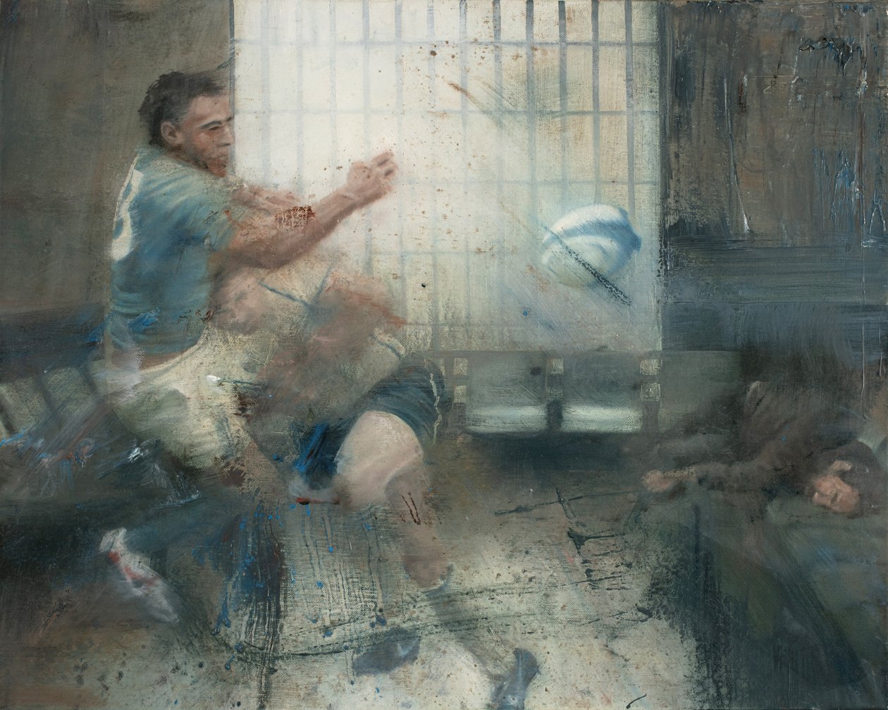 Tackling, 2016 (olja på duk) av Nicola Pucci
