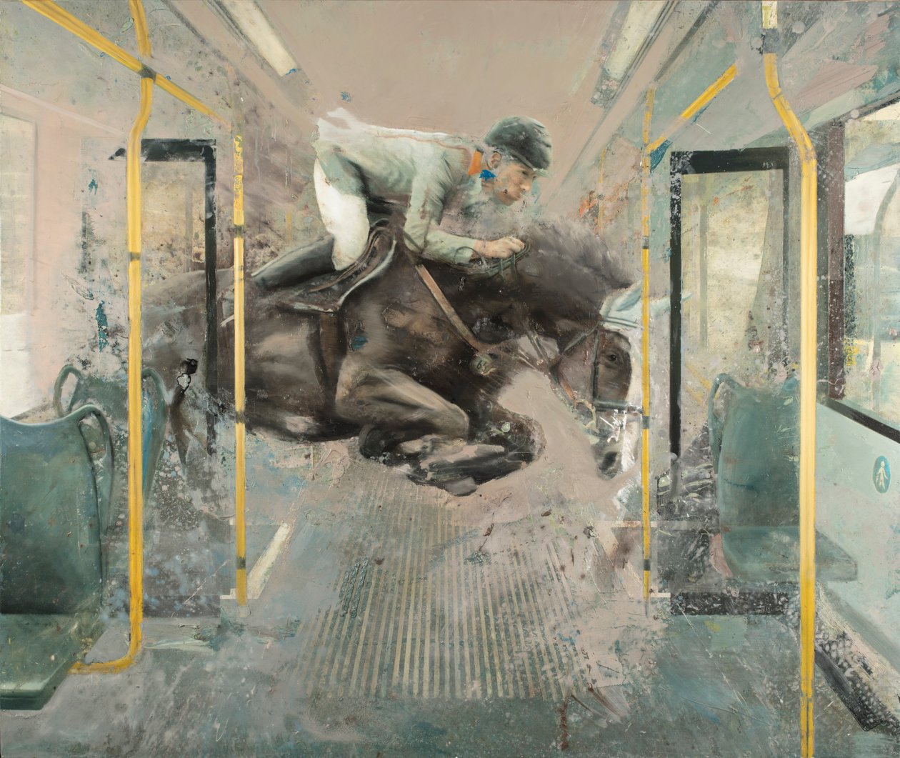 Tram Jump II, 2019 (olja på duk) av Nicola Pucci