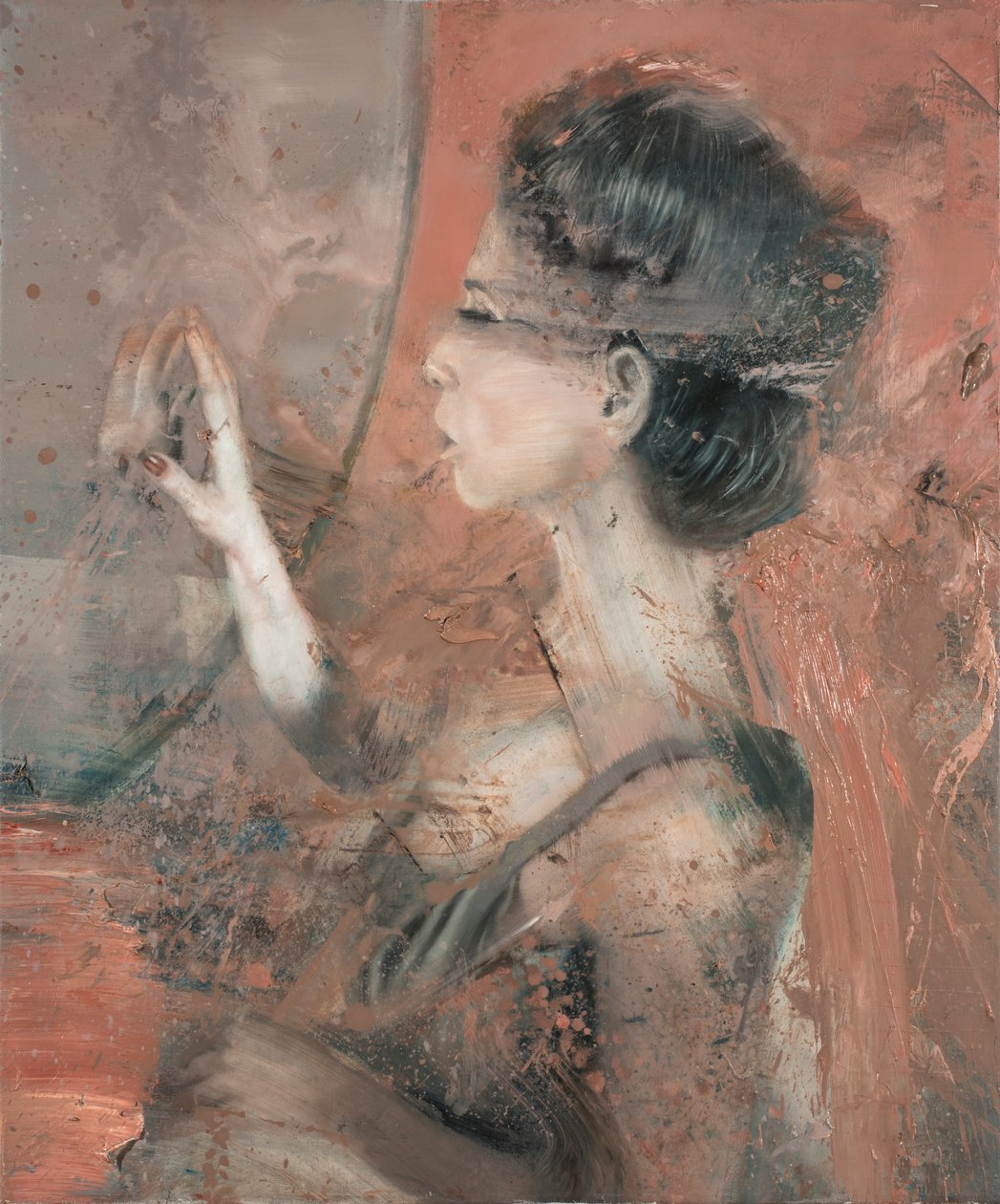 Kvinna i spegeln, 2019 (olja på duk) av Nicola Pucci