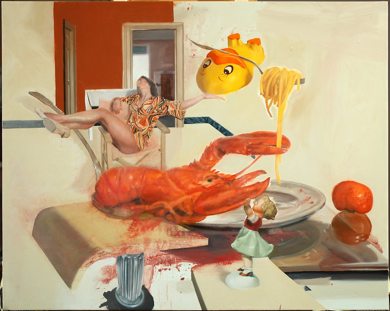 Kvinna med hummer, 2011 (olja på duk) av Nicola Pucci