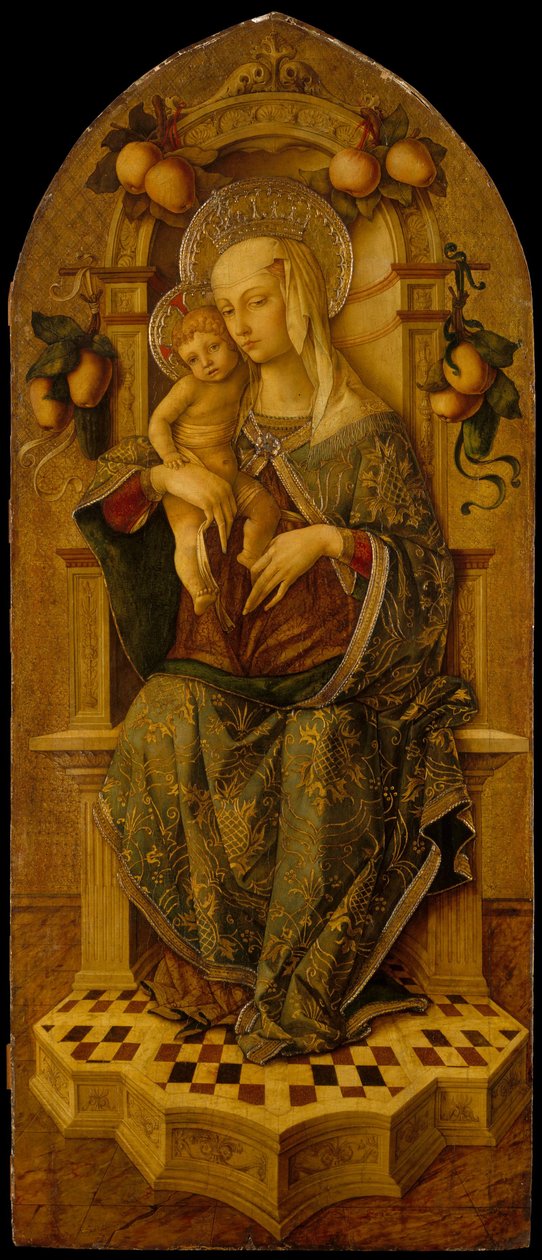 Madonna and Child Enthroned, c.1475-90 (tempera på trä, guldslipad) av Nicola de Maestro Antonio