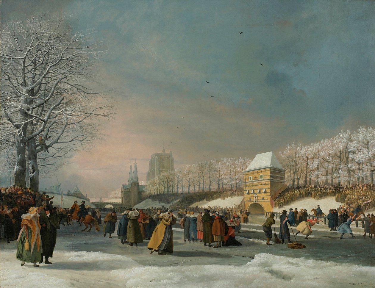 Damloppet på skridskoåkning på Westersingel i Leeuwarden, 21 januari 1809 av Nicolaas Baur