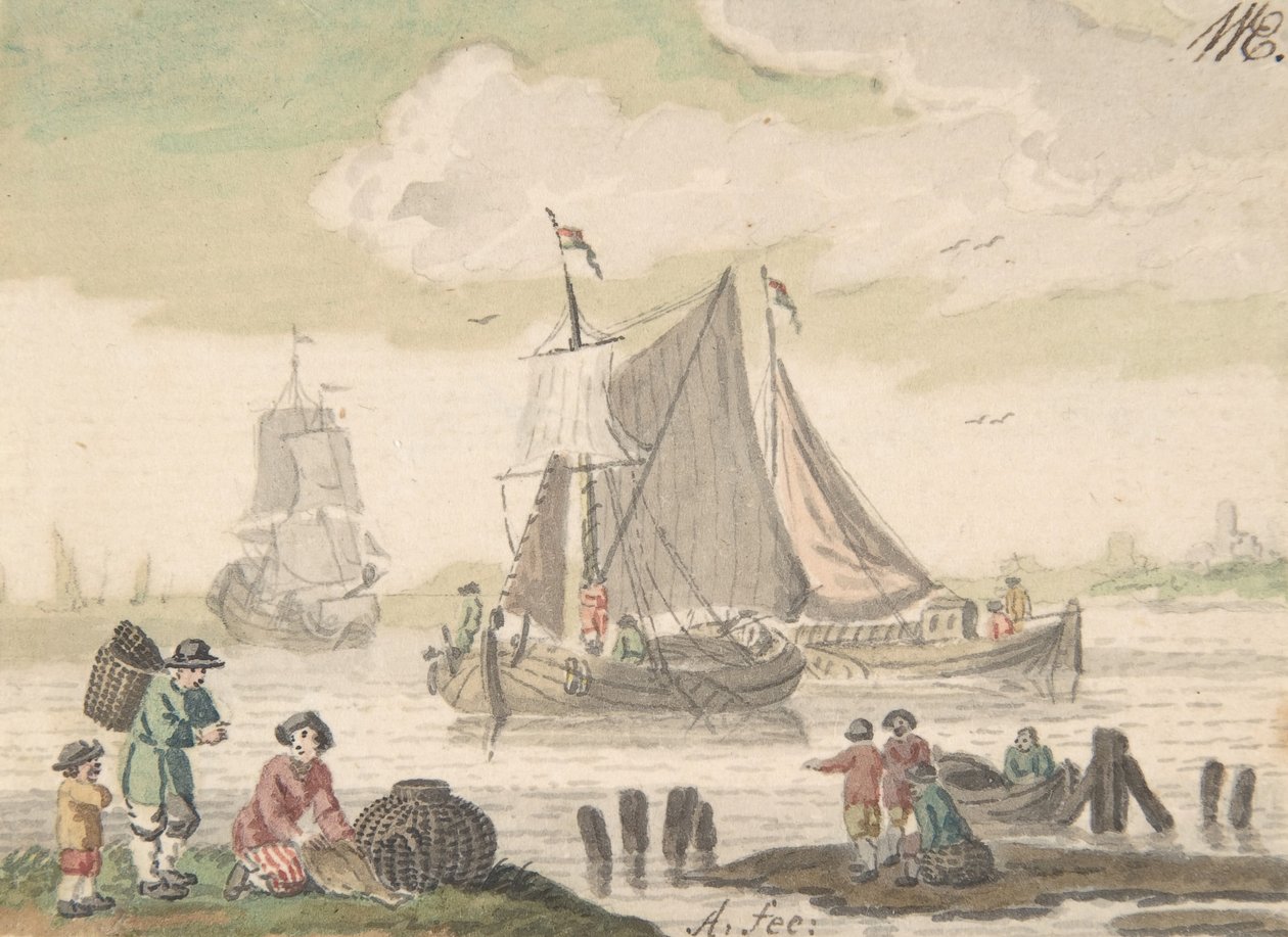Havslandskap med sex figurer i förgrunden, 1733-93. av Nicolaas Aartman