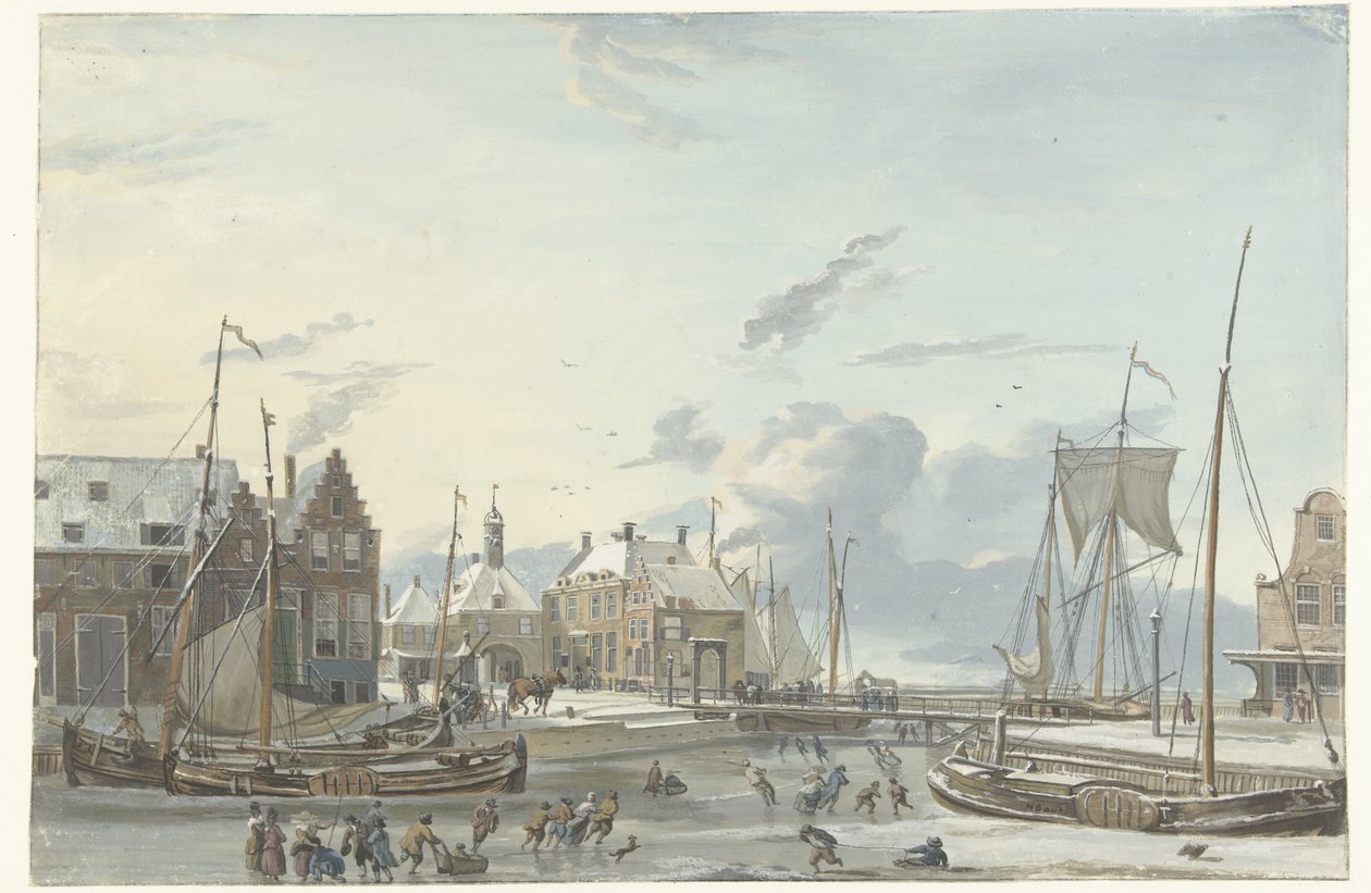 Vintervy i Harlingen av Nicolaas Baur
