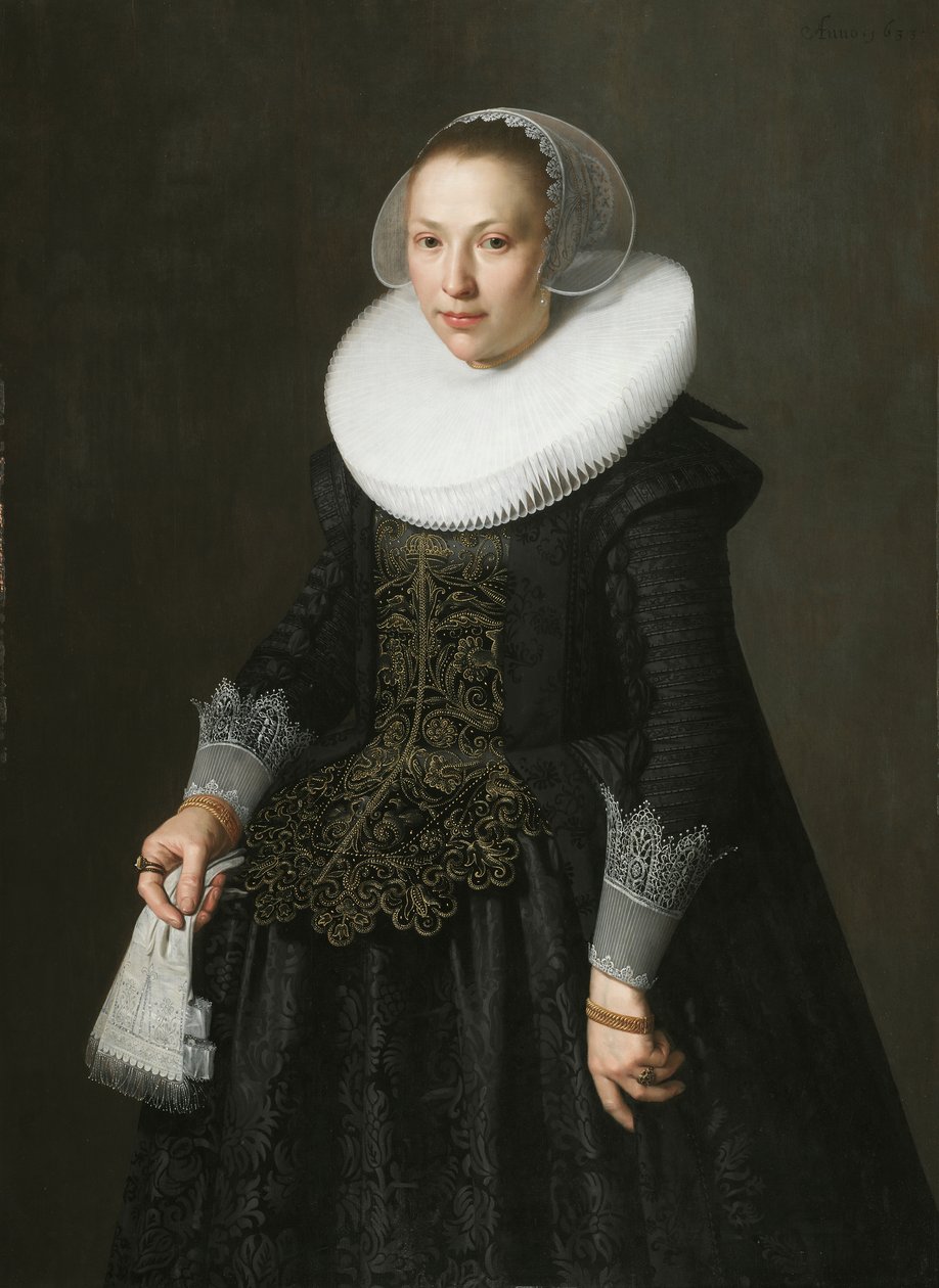 Porträtt av en dam, ca 1630 (olja på ekpanel) av Nicolaes 1590 1653 Eliasz