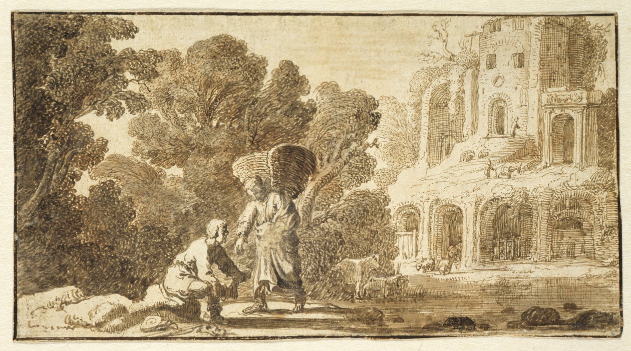 Tobias och ängeln, ca 1625 (penna och bläck på papper) av Nicolaes Cornelisz c.1592 1655 Moeyaert
