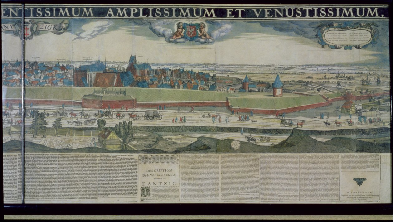 Panorama över Gdansk från Biskupia Gorka, 1643 (färgetsning på papper förstärkt med duk) av Nicolaes Jansz Visscher