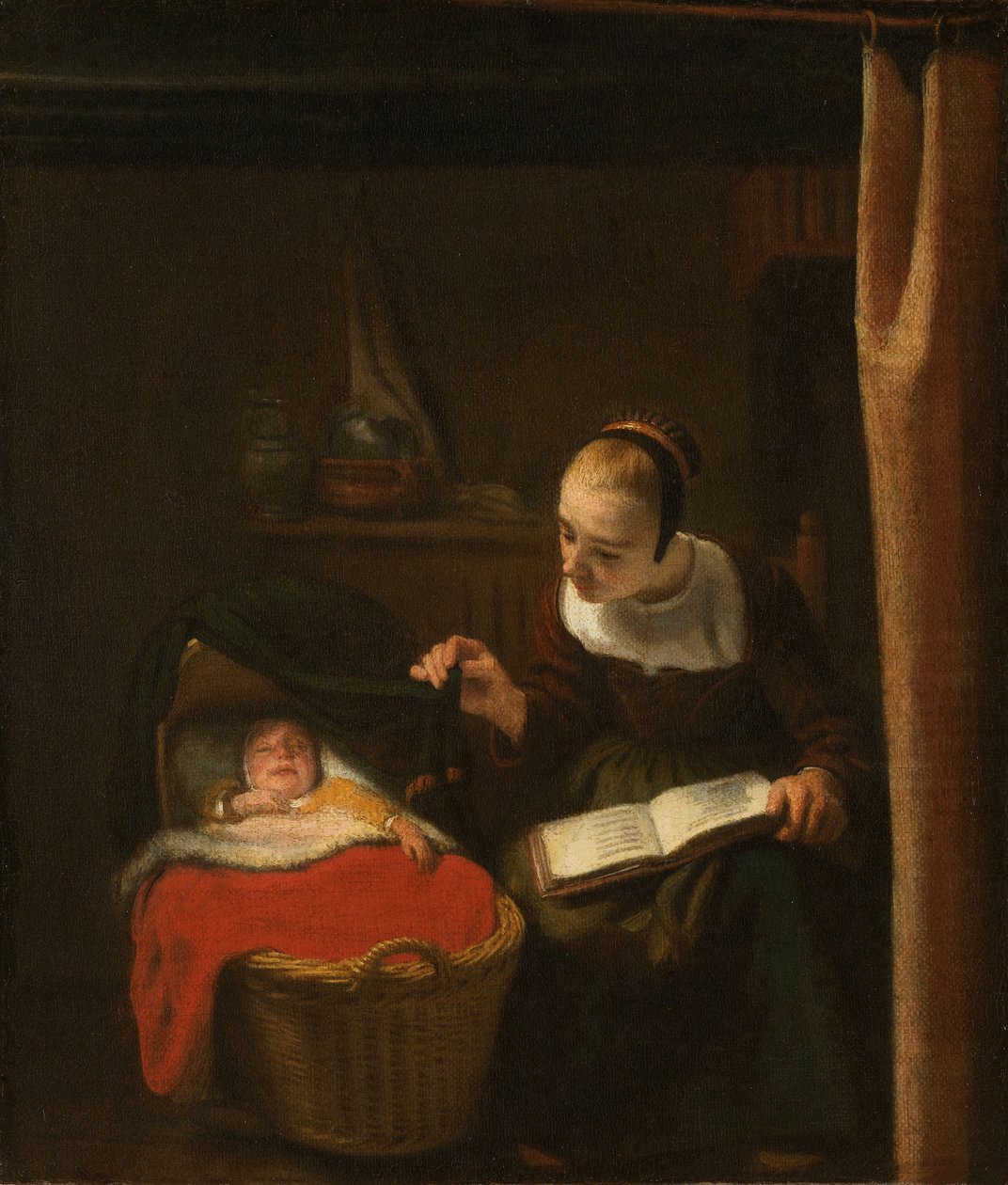 Ung kvinna vid en vagga, 1652-62 av Nicolaes Maes