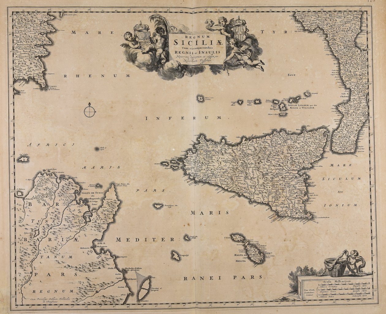 Regnum Siciliae cum circumjacentibus regnis et insulis av Nicolaes Visscher