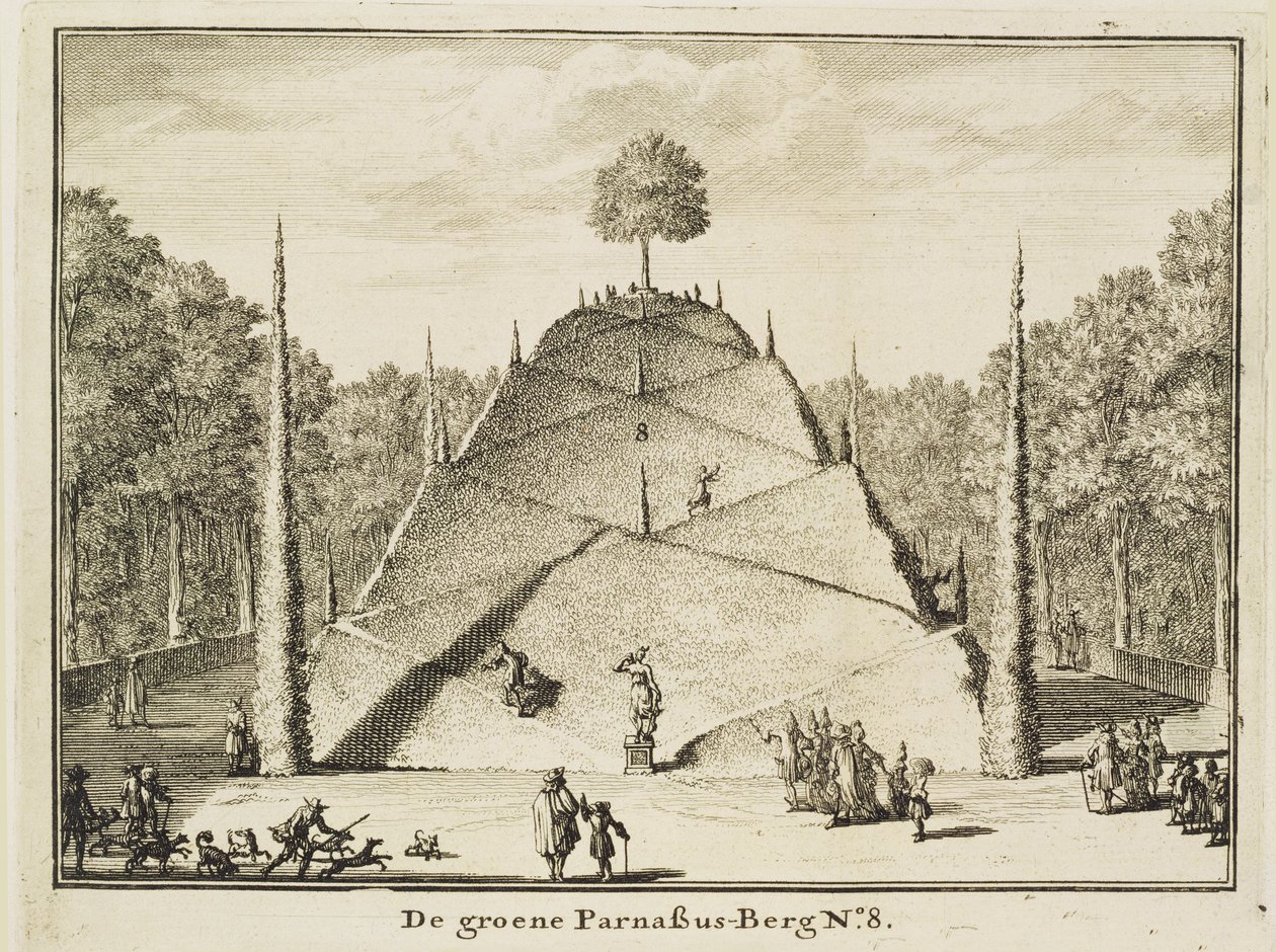 Konstgjorda berget Parnassus, graverad av Johannes Van den Aveele (d.1727) av Nicolaes Jansz Visscher