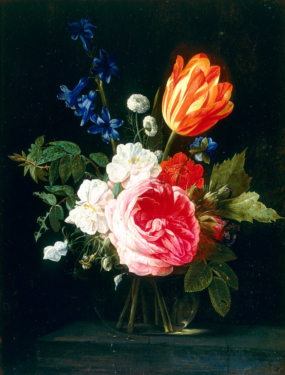 Metalvase med en flok blomstersved av Nicolaes van Veerendael