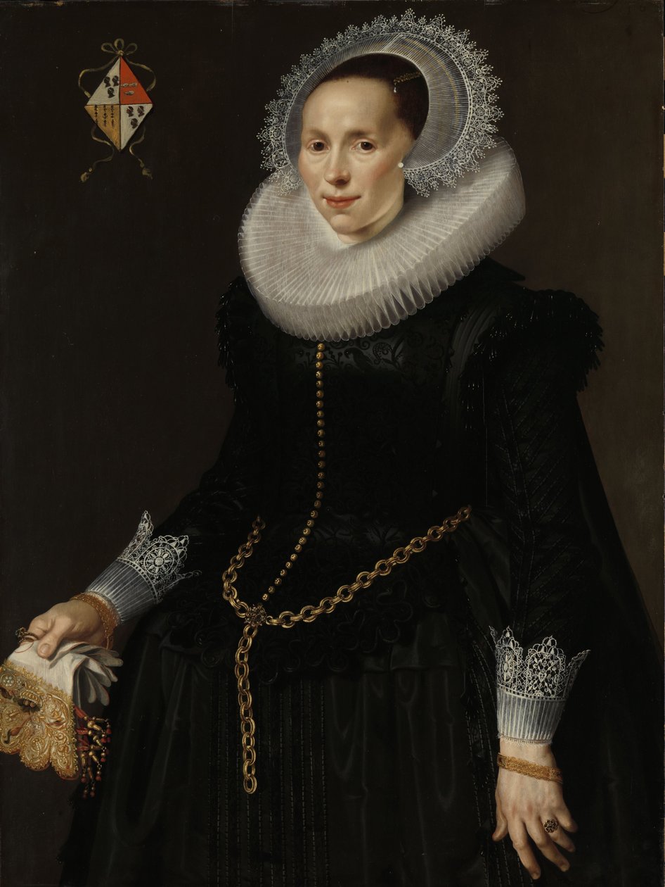 Porträtt av Johanna Le Maire, hustru till Pieter van Son, ca 1622-29 (olja på panel) av Nicolaes  Eliasz