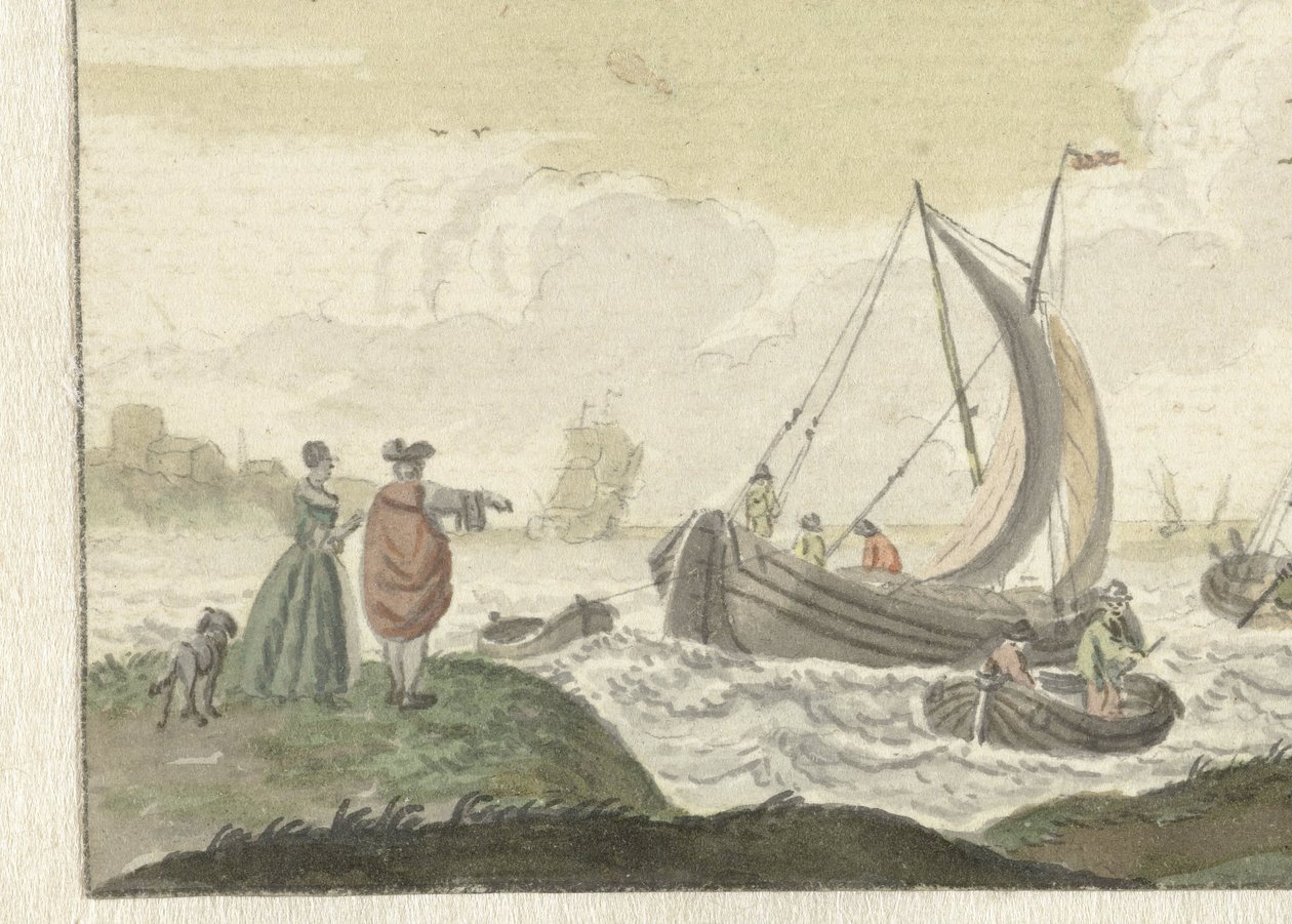 Fartyg på en blåsig flod av Nicolaes Aartman
