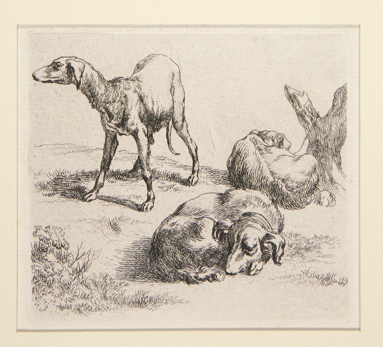 2 etsningar från The Set of Various Animals, med mannen under träden, den så kallade mannen av Nicolaes Berchem
