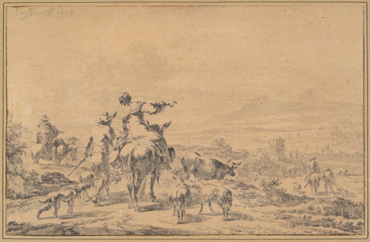 Herdar i ett italienskt landskap av Nicolaes Berchem