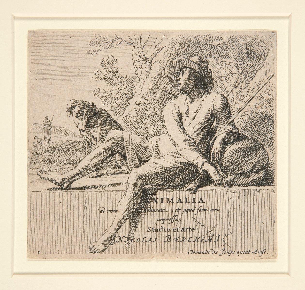 Herde som sitter på en sten (från av Nicolaes Berchem