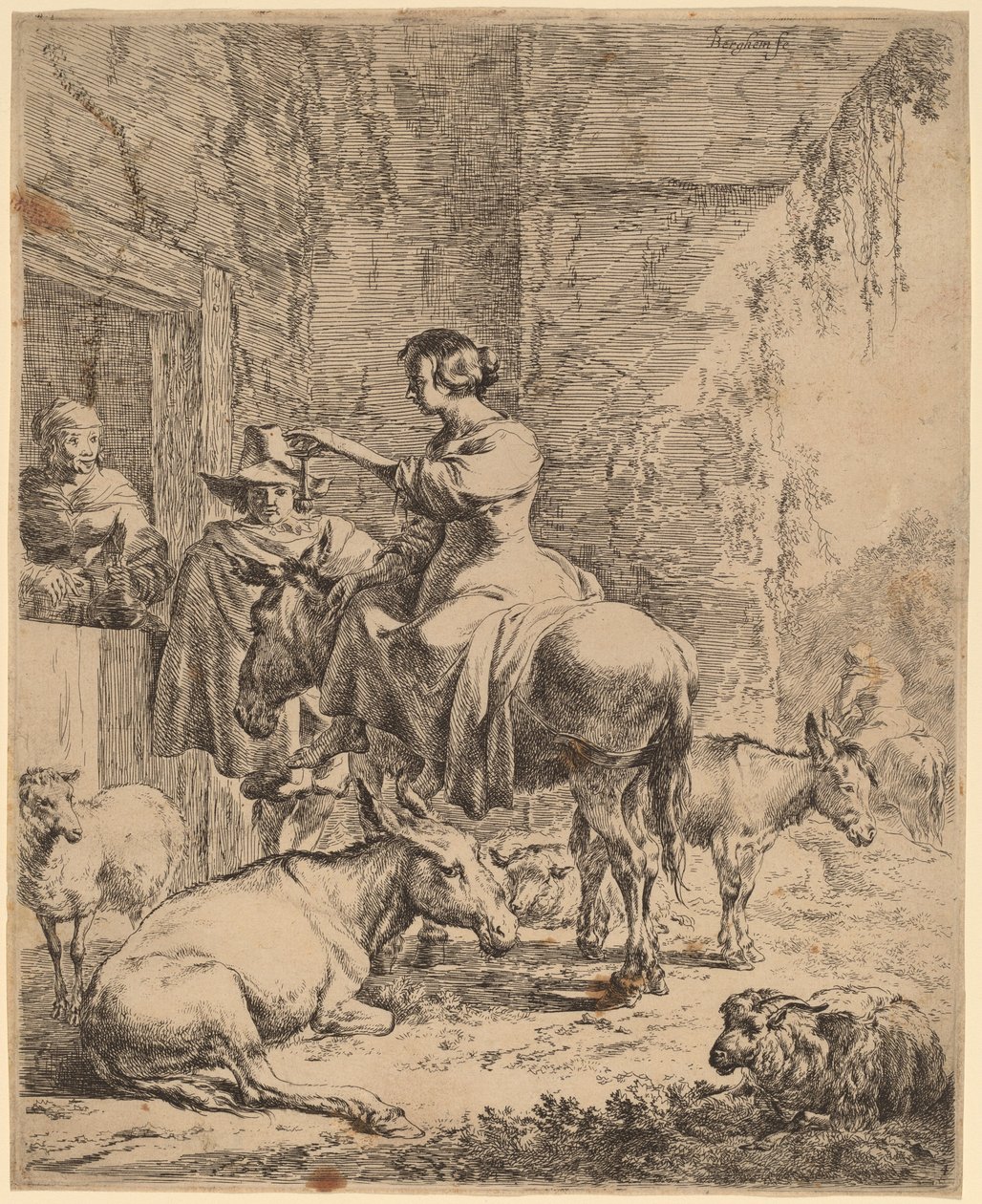 Resten före värdshuset. av Nicolaes Berchem